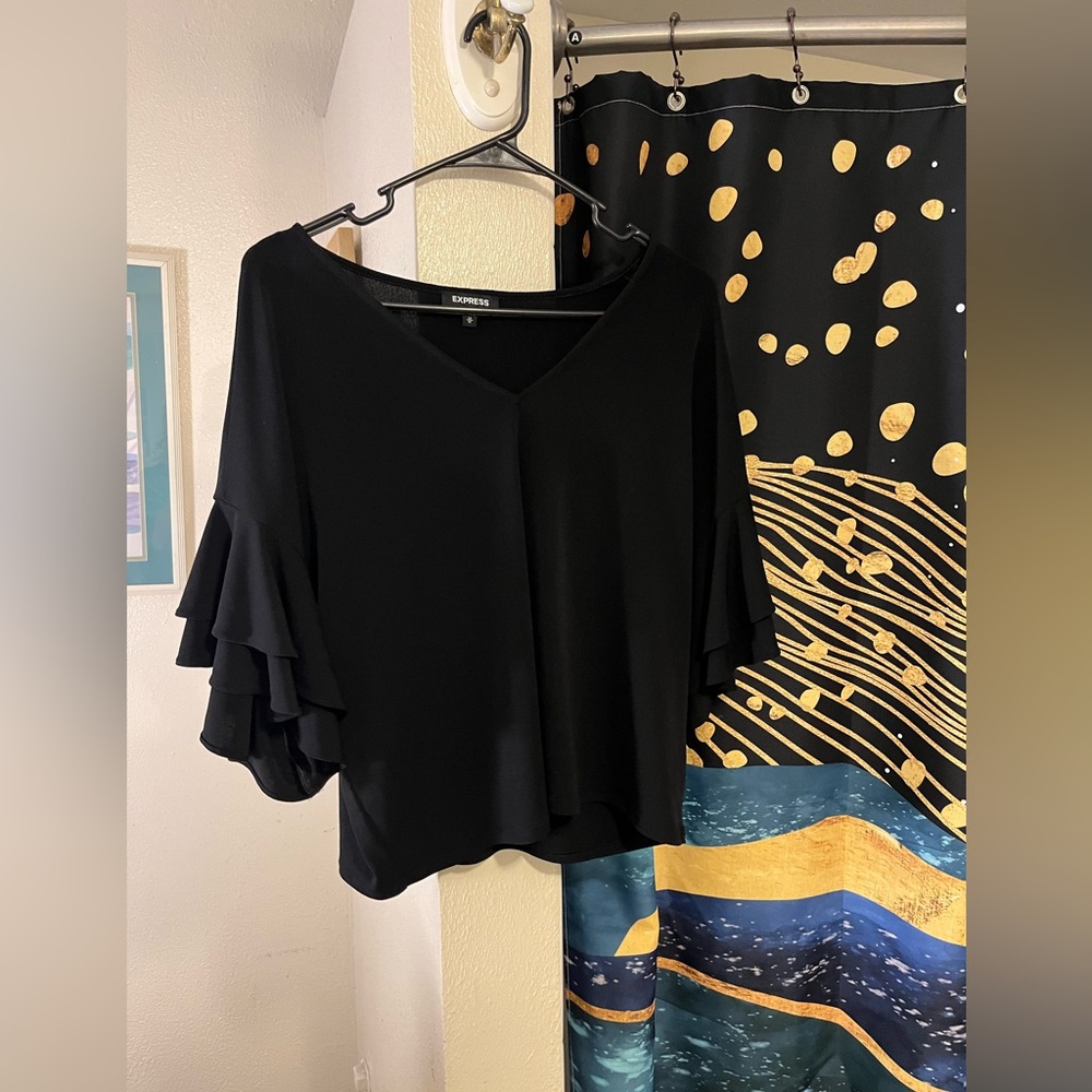 Black Ruffled Sleeve Blouse